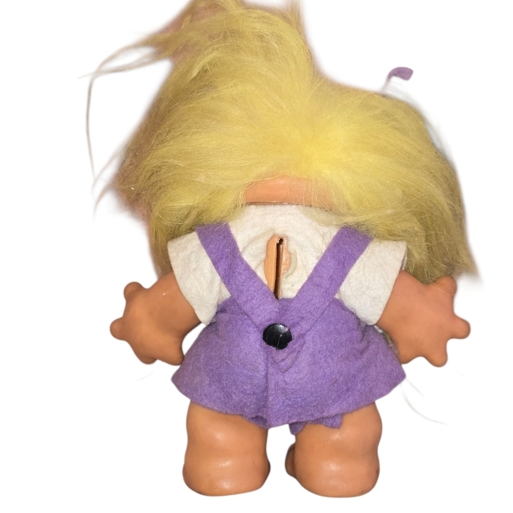 Troll Bank Toy with Purple Outfit Vintage Yellow Hair - Picture 2 of 4